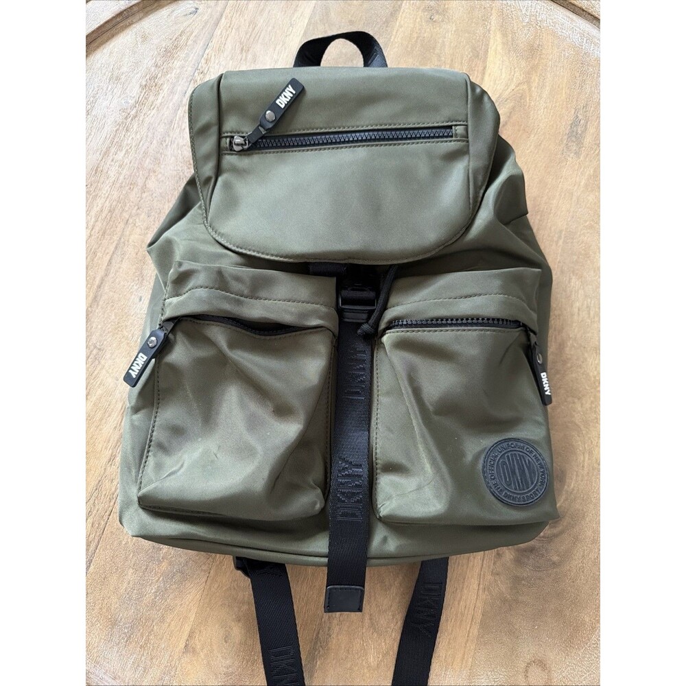 DKNY Backpack Green Black Nylon Logo  Backpack Zipper